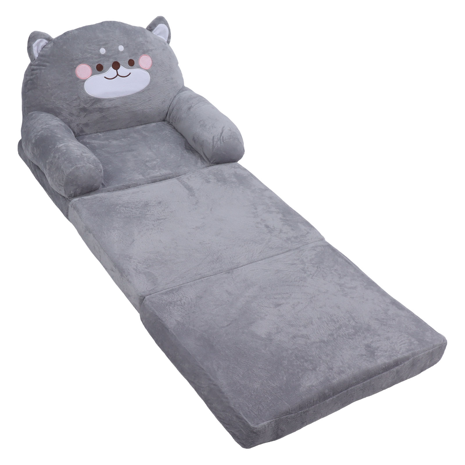 Couch Kids Sofa Cartoon Gray Dog  Foldable Wide Handle Soft Breathable Toddler Chair for Reading Relaxing Sleeping