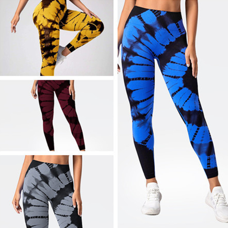 Nahtlose Batik-Sport-Yogahose mit hoher Taille, pfirsichfarbenes Gesäß, atmungsaktive Yoga-Hose, eng anliegende Fitnesshose mit Boden