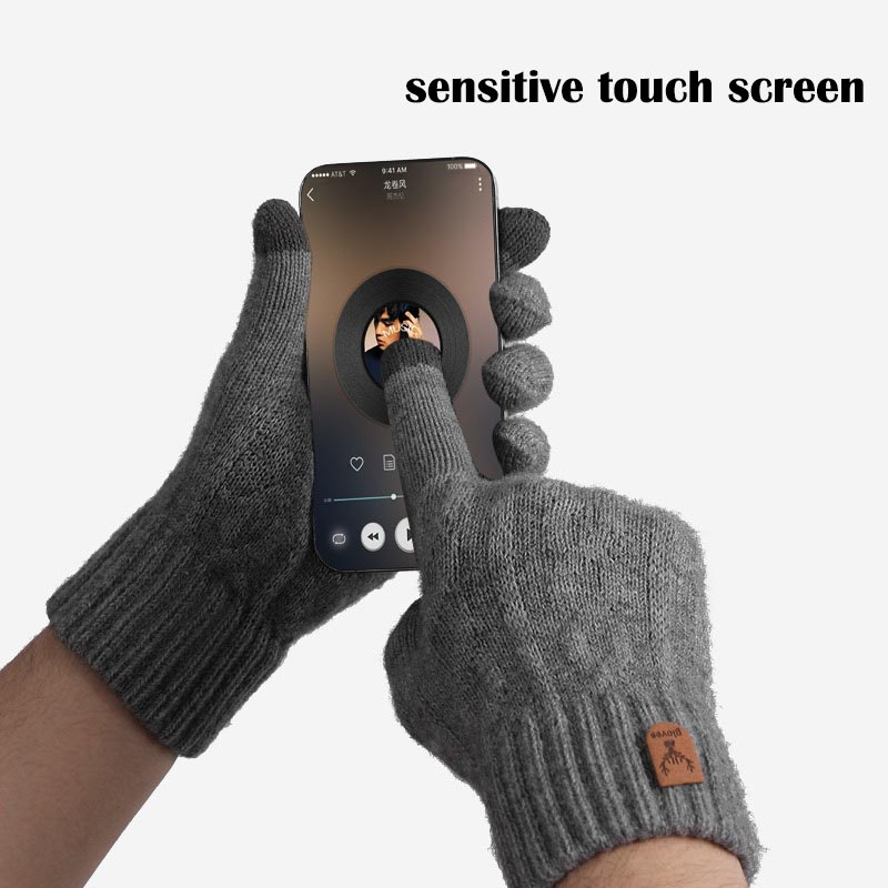 New men's warm gloves for winter touch screen plus velvet thickened cold-proof and warm wool knitted gloves