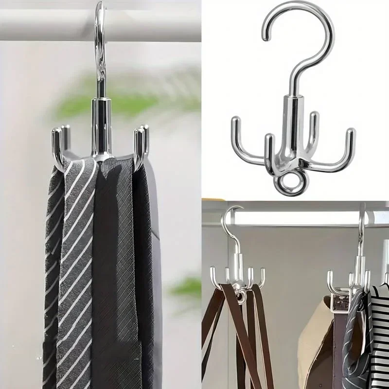Gancho giratorio multifuncional para ropa, sin perforaciones, 4 garras, colgador de abrigo con rotación, organizador de cinturón, estante de almacenamiento para bufanda, armario, 1/2 Uds.