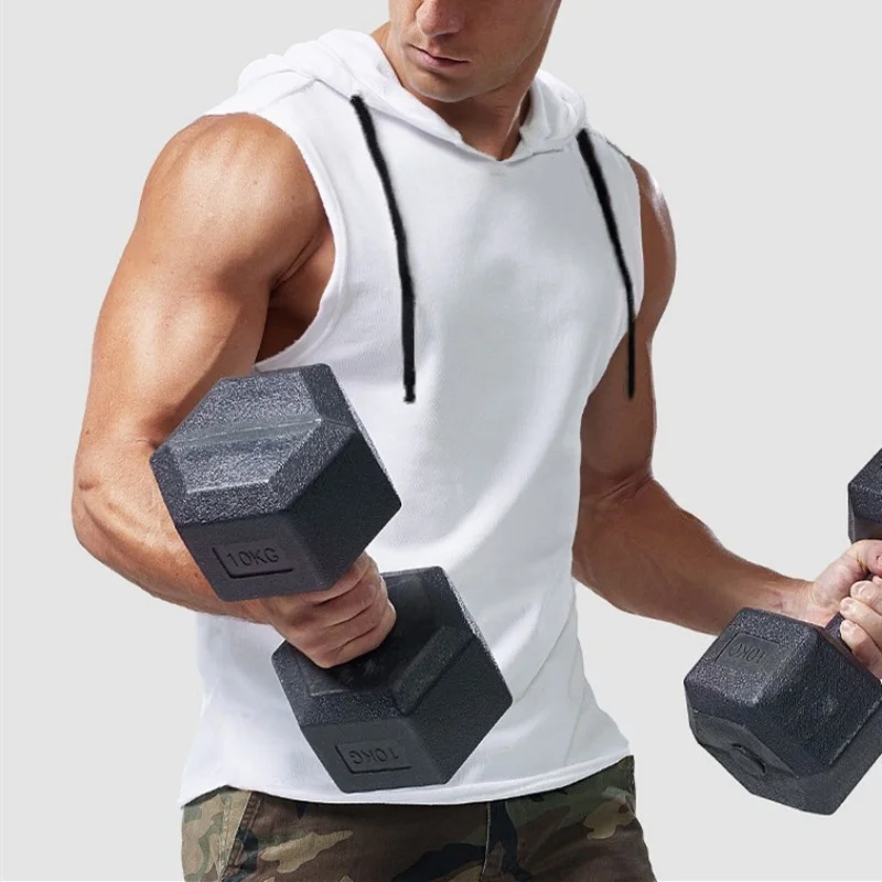 M-3XL メンズ タンクトップ ベスト ノースリーブTシャツ フード付き 男性用Tシャツ ジム エクササイズ スポーツ ゴルフシャツ 韓国風 カジュアル 無地