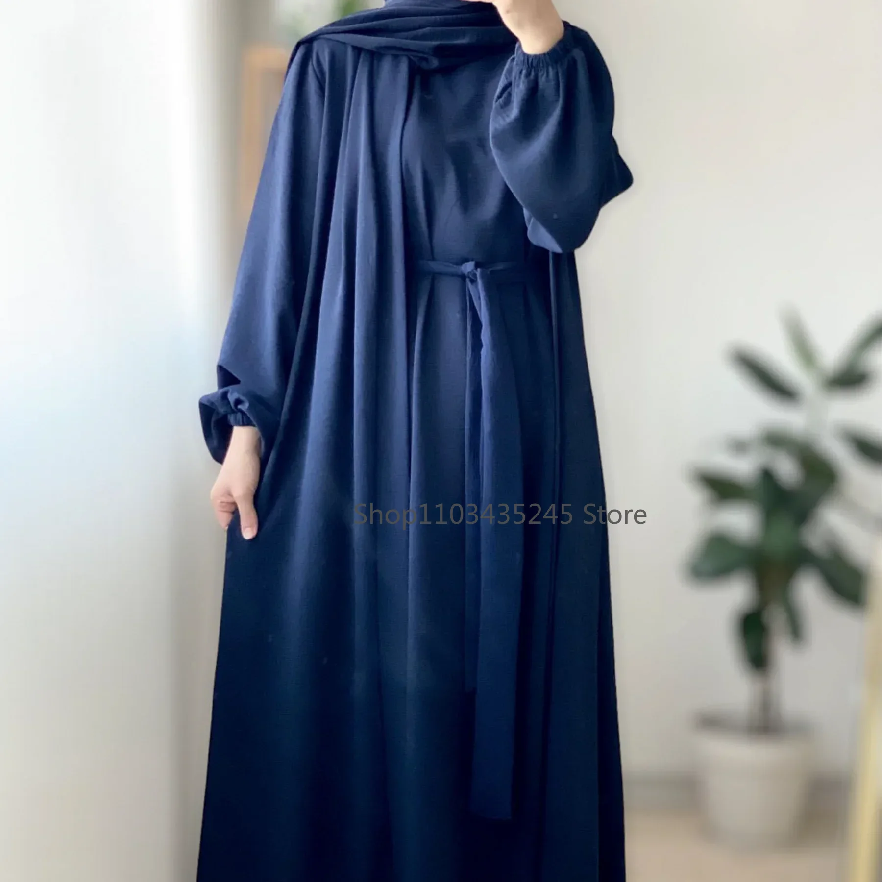 Kimono Abaya y vestido interior a juego para mujer, conjunto musulmán de lujo de Dubái, Ramadán, Mangas de globo, arrugas, traje islámico, caftán, 2 piezas