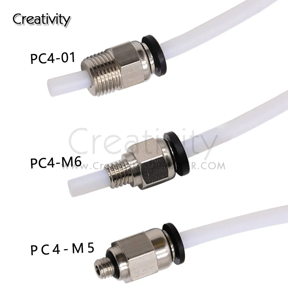 ความคิดสร้างสรรค์ 3D PC4-M6 PC4-M5 PC4-01 PC6-01 นิวเมติกตรง Connector Part Bore 4 มม.PTFE Tube Filament M6 Feed Fitting Coupler