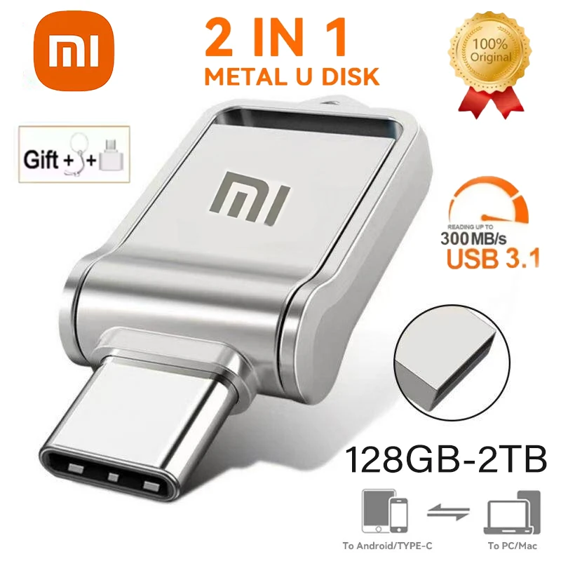 Unidad Flash Xiaomi 3,1 de 2TB, USB tipo c 2 en 1, disco U de Metal de transferencia de alta velocidad, resistente al agua, Universal para teléfono móvil y ordenador