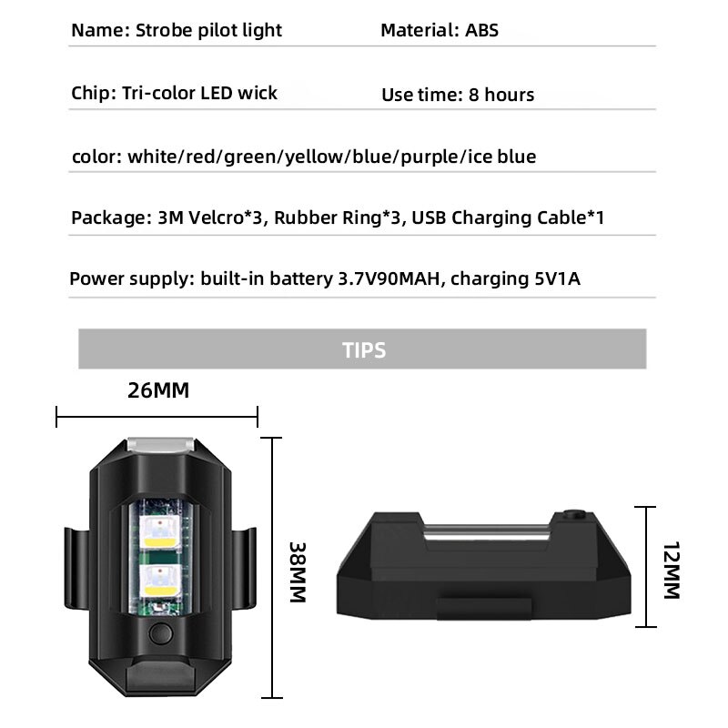 1PCS Drone Strobe Light Mini Anti-Collision Warning Lighting 7 Colors USB Charging LED Flashing Warning Signal Light for Moto Ca