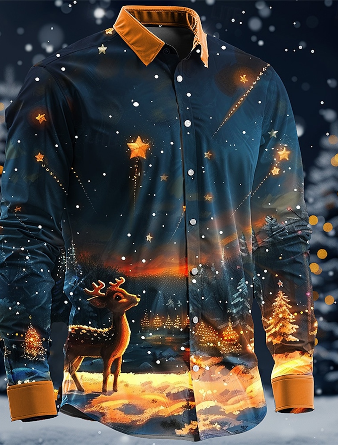 Weihnachten Santa Claus künstlerische lässige Männer Button-up-Shirt Langarm Party Abend täglich 3d gedruckt Hemd Kragen Polyester