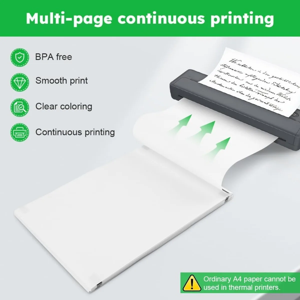 A4 Thermal Paper Quick-Dry Instant Use High Sensitivity Printer for Fast Barcode/Receipt/PDF Printing Portable Office Logistics