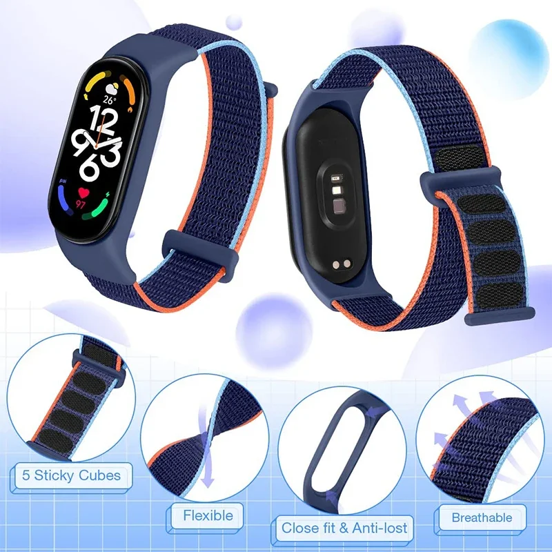 สายรัดไนลอนสำหรับ Xiaomi Mi band 7 4 3 5 6สายรัดข้อมือกีฬา Correa ระบายอากาศสายทดแทนสำหรับ miband 6 8