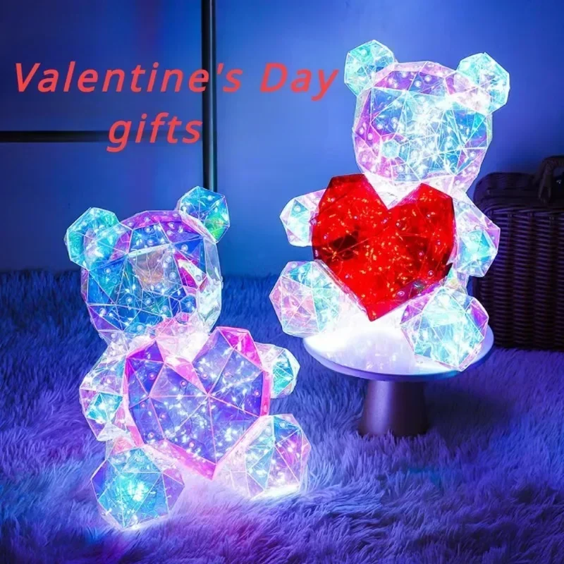 Lampka LED w kształcie misia 30 cm, kolorowa, błyszcząca, romantyczna, idealna na prezent, niespodzianka, dekoracja do sypialni dla dziewczyn, na urodziny, walentynki.