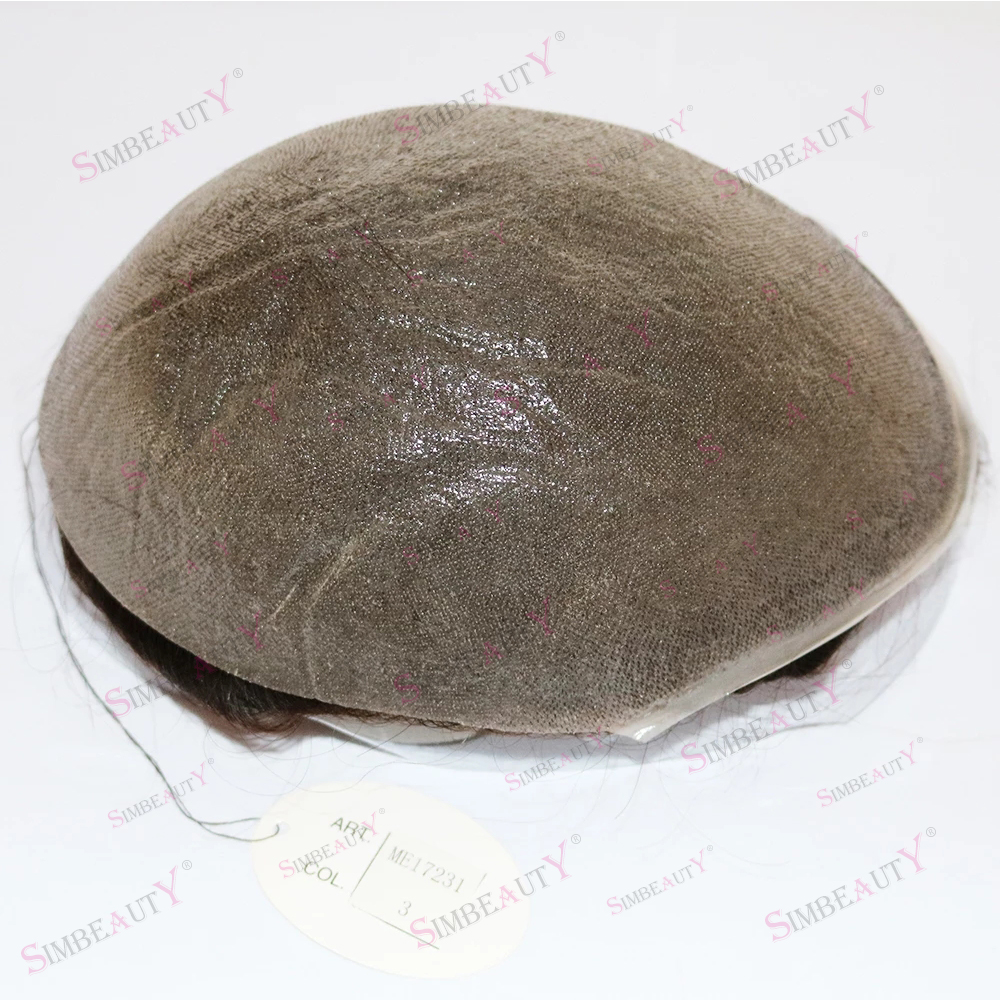 80% Density Light Weight 0.02mm Super Ultra Thin Skin Grey Men's Toupee Natural Hairline Invisible V Loop Human Hair Prosthesis