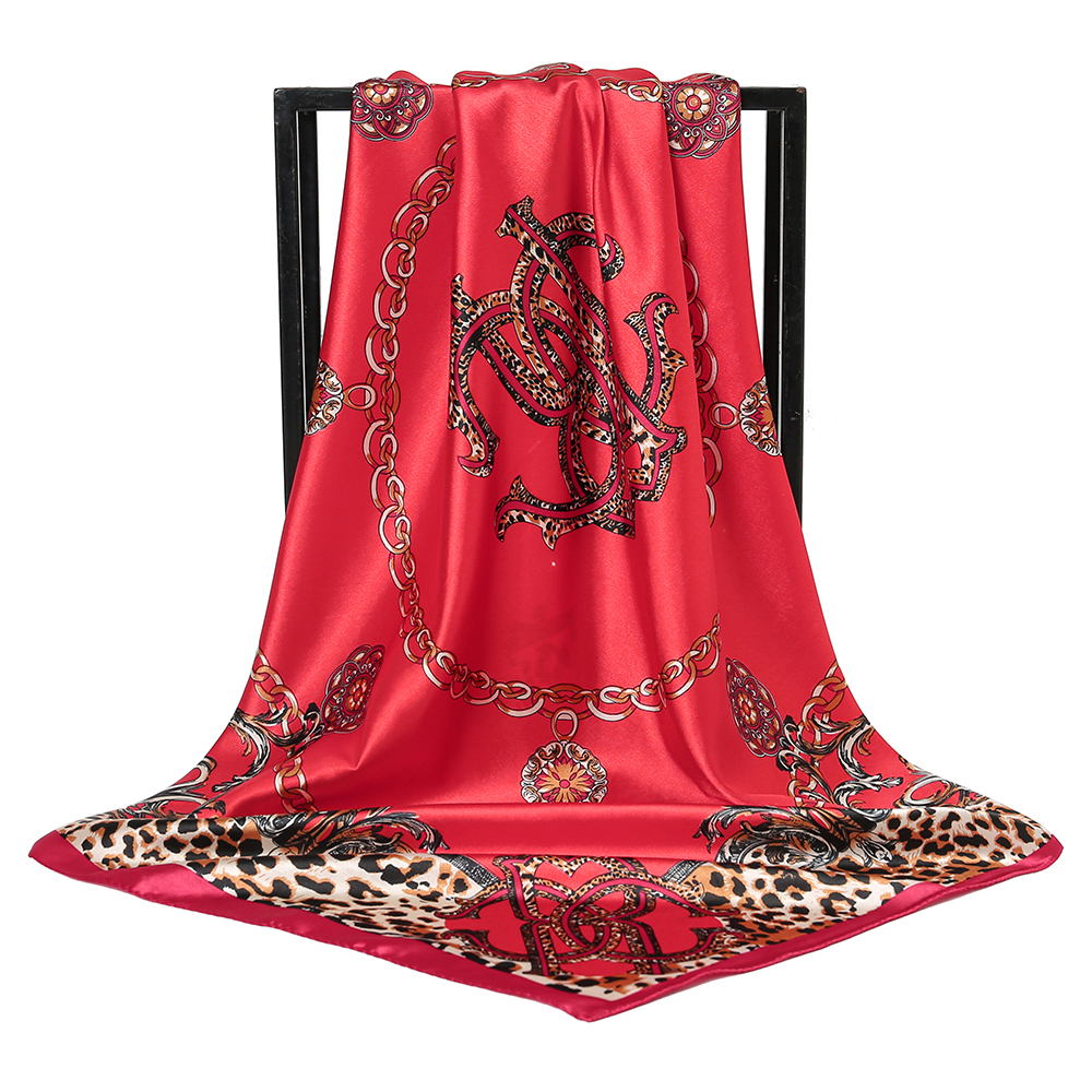 90*90cm jedwabna satyna kwadratowy szalik kobiety wzór w cętki z pałąkiem na głowę luksusowi projektanci szalik chusteczka Foulard jedwabna opaska do włosów