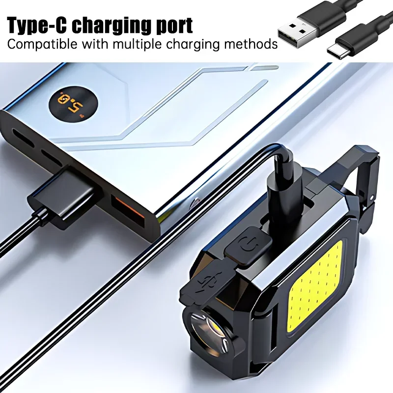 Mini-Taschenlampe, Schlüsselanhänger-Licht, COB-Arbeitsleuchte, wiederaufladbare USB-Lampe mit 90er °   Faltbare Seitenlichter, superhelle tragbare Laternen