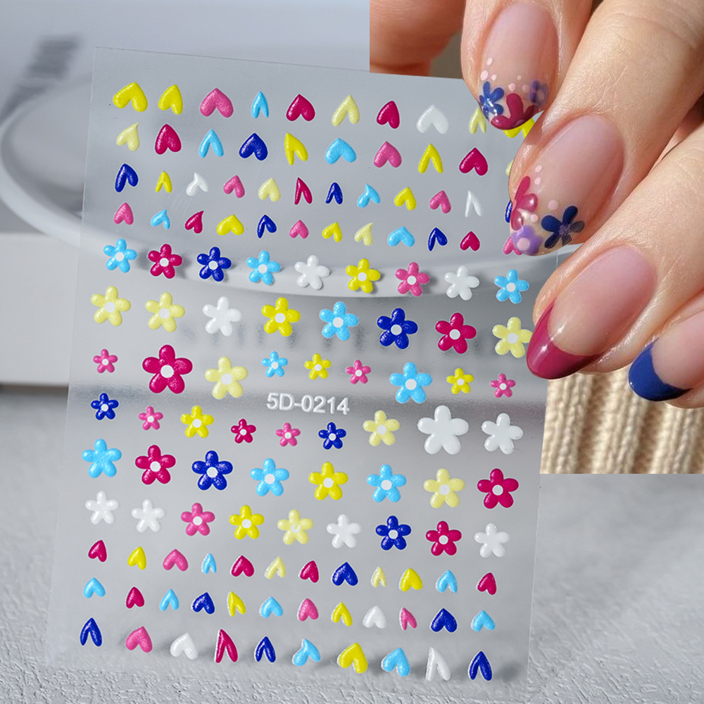 5D Exquisite Daisy Nail Sticker 1sheet Colorful Floral Nail Decal 8*10cm Self-adhesive Luxurious Daisy Nail Art Sticker Decor 9#