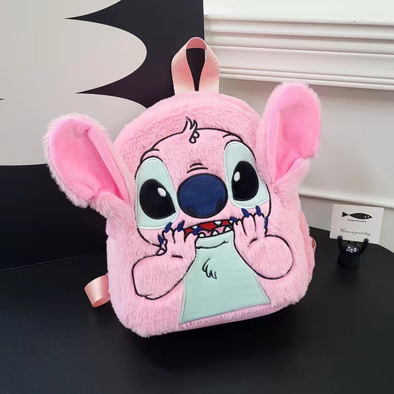Disney Stitch Plush กระเป๋าเป้สะพายหลัง Ins ญี่ปุ่นการ์ตูนตลกกระเป๋านักเรียนขนาดใหญ่กระเป๋าเป้สะพายหลังนักเรียนโรงเรียนอนุบาลกระเป๋าของขวัญเด็ก