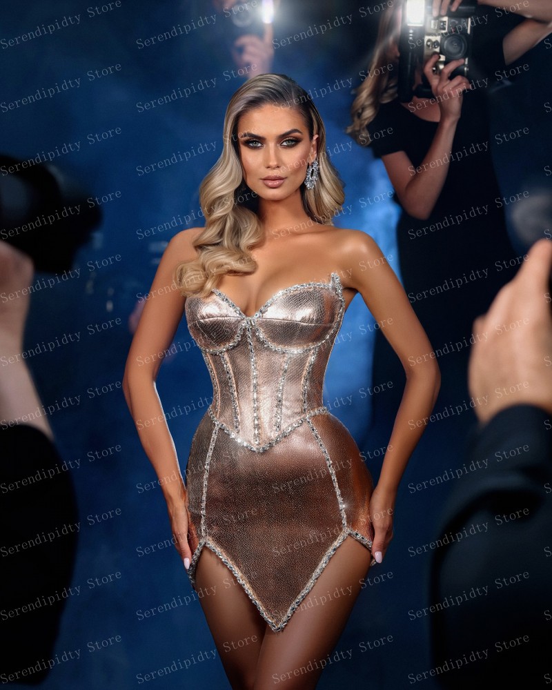 Serendipidty querida cristais frisado mini comprimento vestido de festa de couro shinny 2025 nova moda vestidos de cocktail feitos sob encomenda