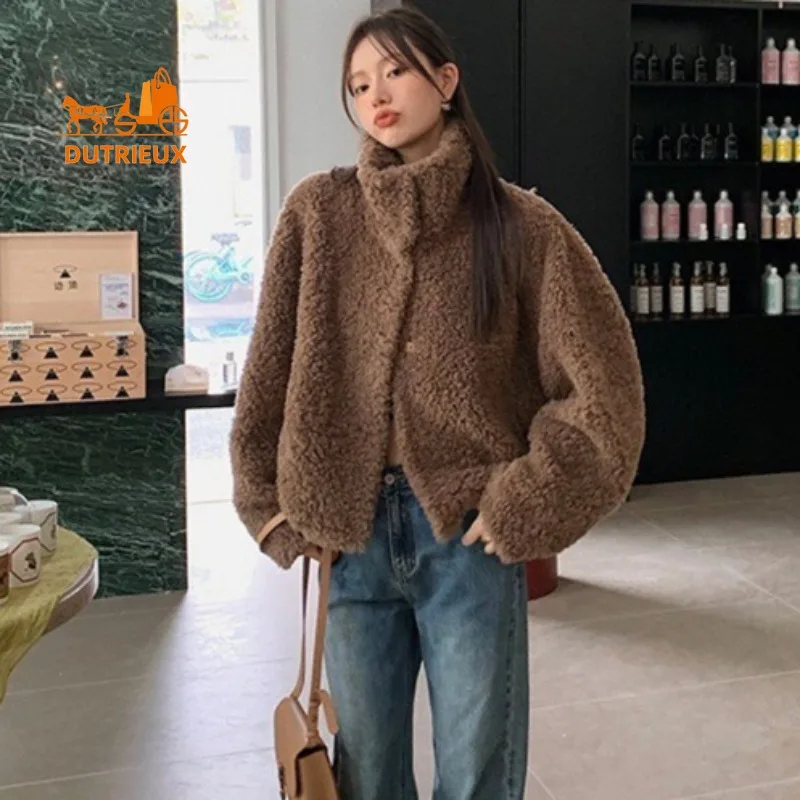 Winter Lamm Wolle Mantel Frauen Herbst und Winter neuen Stil High-End-Kaffee Farbe kurze dicke warme Pelz Top echte Pelz Jacke Frauen