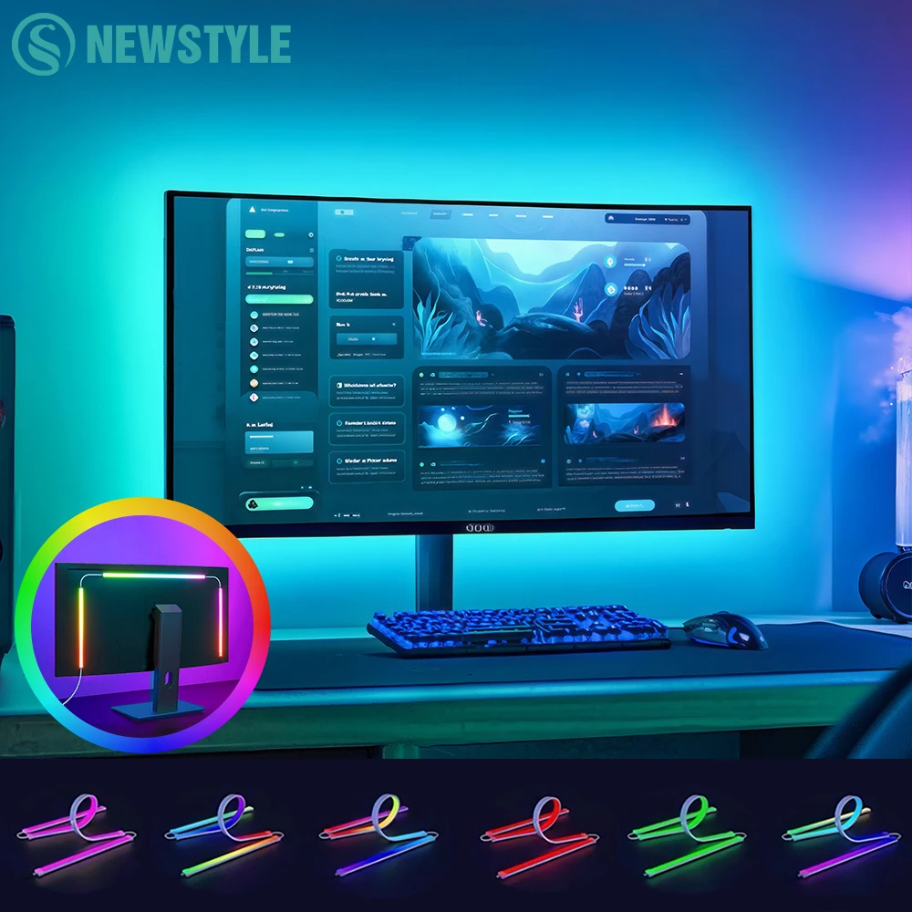 Taśma podświetlenia RGB do gier z synchronizacją, podświetlenie ekranu z inteligentnym sterowaniem przez aplikację, oświetlenie ambientowe, tryby kolorów DIY, do pokoju komputerowego/gamerka