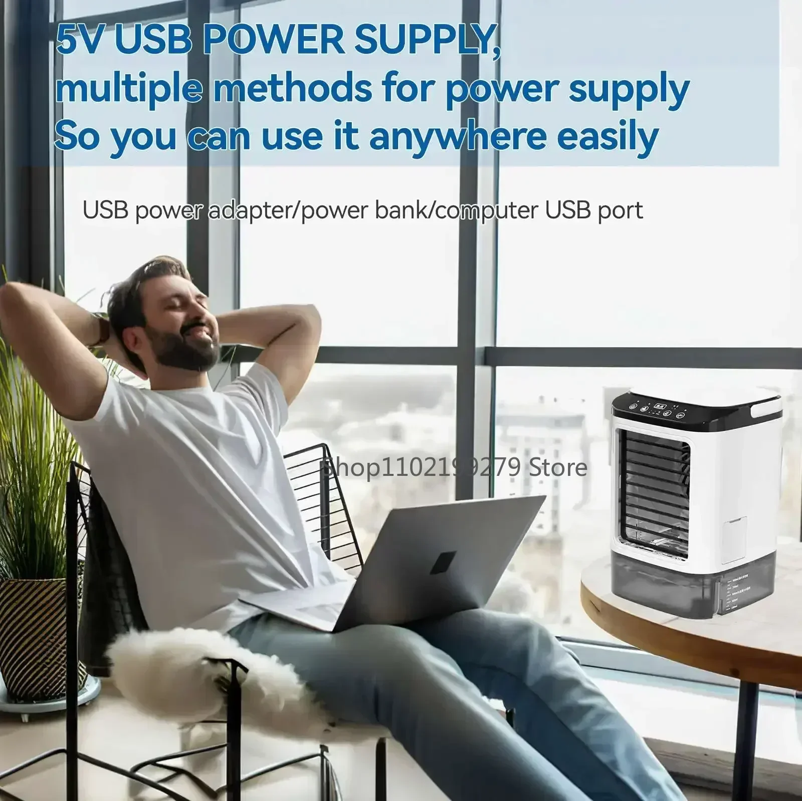 Climatiseur Portable à 3 vitesses, Mini climatiseur, réservoir d'eau de 900ml, refroidisseur d'air avec veilleuse 7 couleurs pour bureau et chambre à coucher