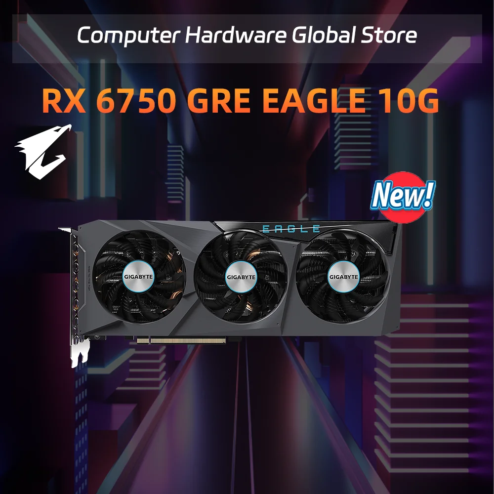 New GIGABYTE RX6750GRE EAGLE graphics card 10G with Three fan Placa de vídeo GDDR6 256 bits PCIe 4.0 For AMD 5700x3D CPU Kit