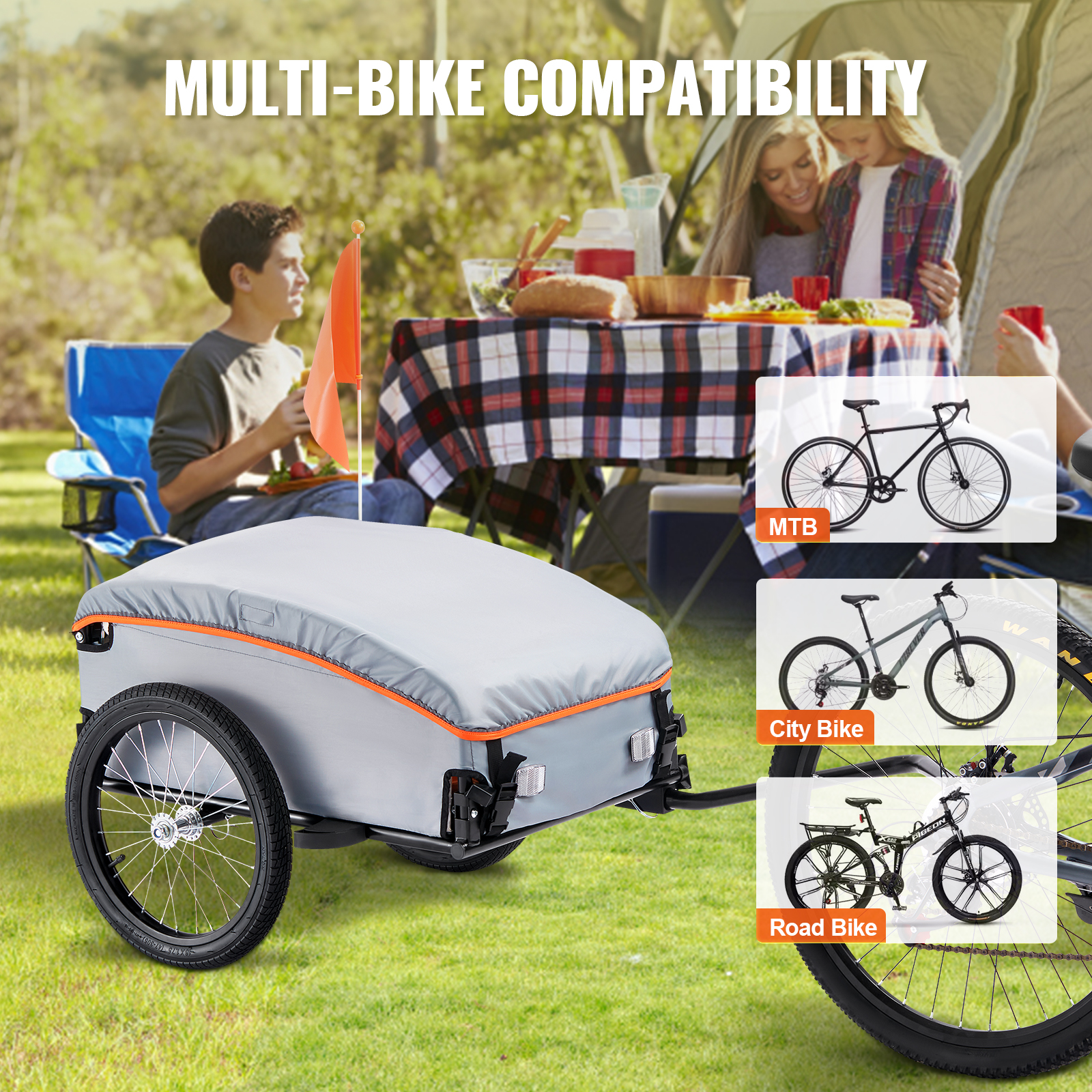 SucceBuy 100lbs Trailer de carga de bicicleta Dobrável Carrinho de vagão de bicicleta com capa à prova d'água e refletores seguros para roda de bicicleta de 22 "-28"