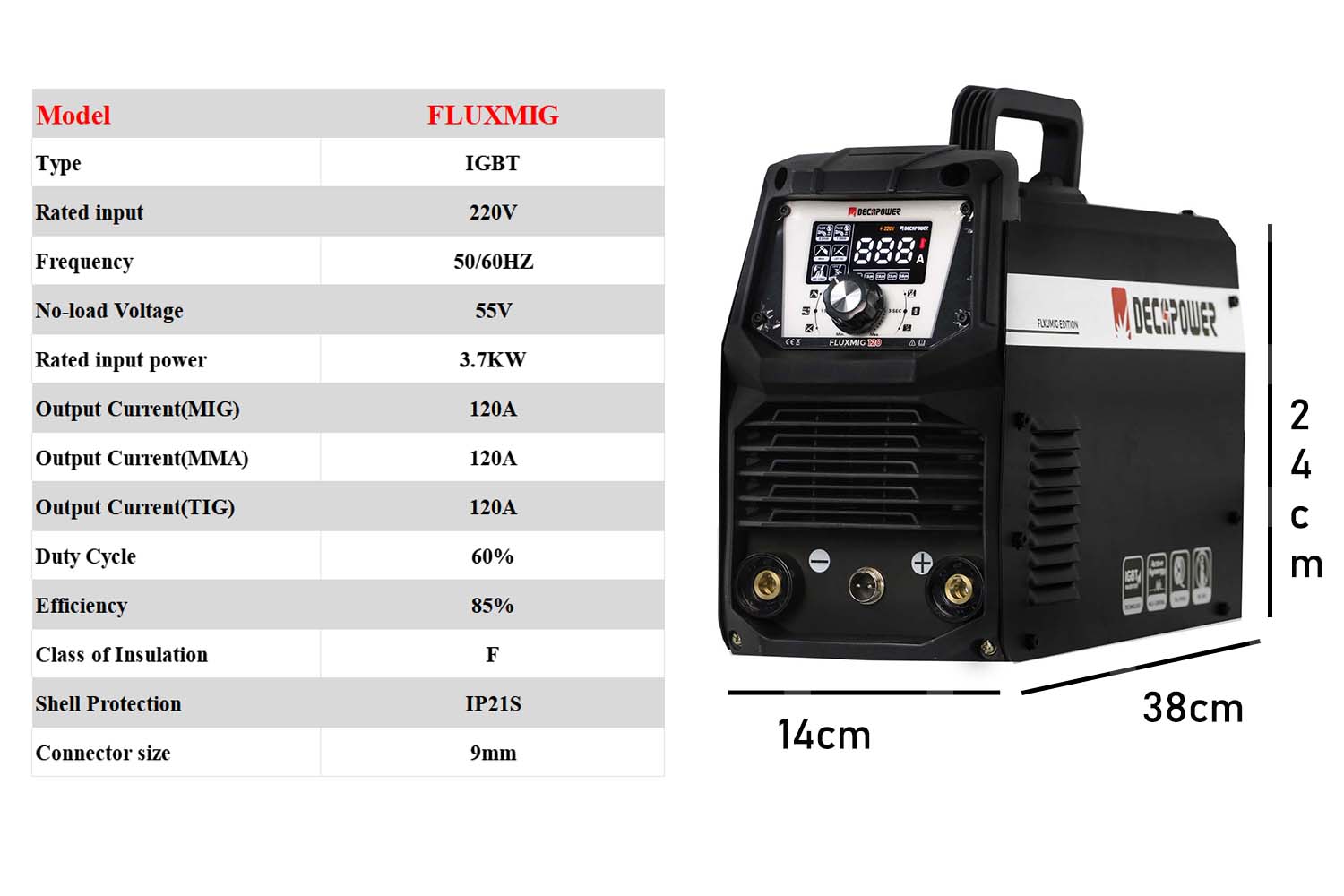 Decapower FLUX mig 120 без газа Миг без газового флюса mig MMA Lift tig 3 в 1 сварочный аппарат без газа портативный сварочный аппарат для домашнего использования