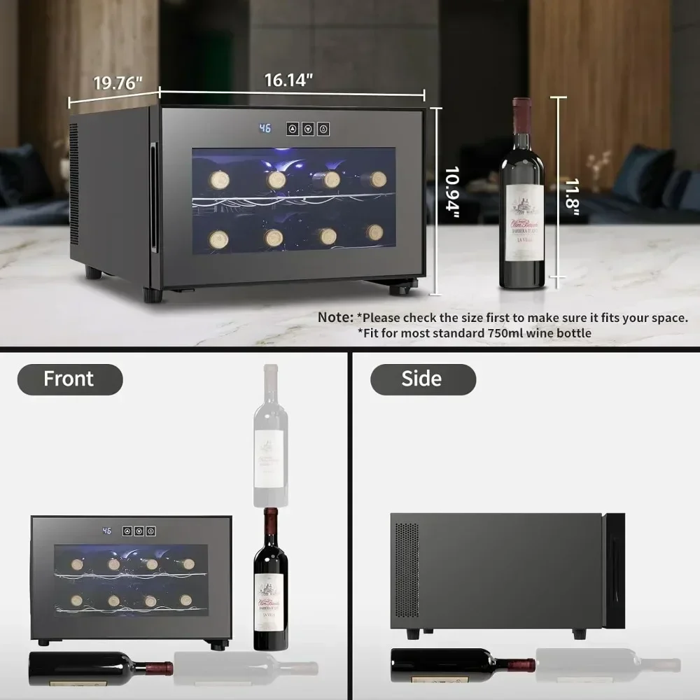 8 Bottle Wine Cooler Refrigerator, Wines Fridge Small, Countertop Wines Cooler with Temperature Control, Mini Freestanding Wine