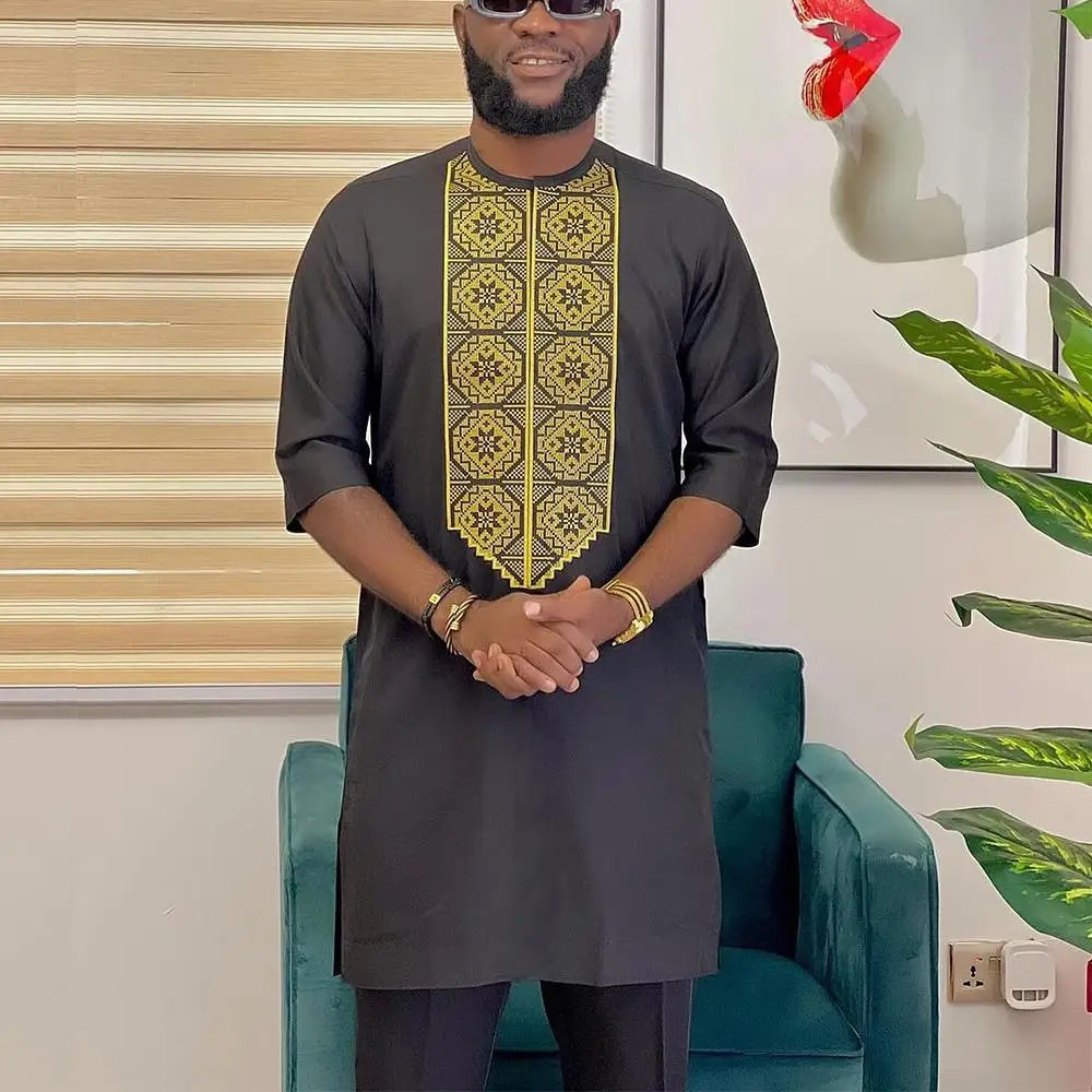 Conjunto tradicional africano para hombre, traje elegante y a la moda, conjunto informal bordado de dos piezas, caftán, novedad de 2024