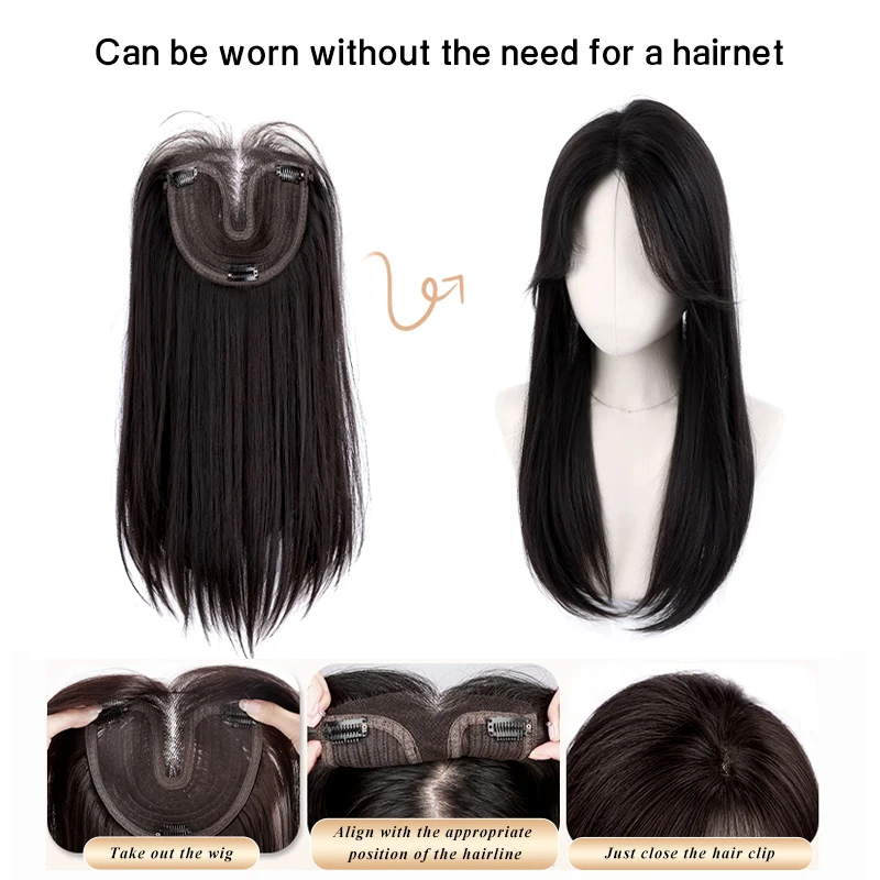 55 cm 15X16 cm filet à cheveux droite mixte cheveux Invisible 3D toupet pince en une seule pièce Extensions de cheveux Topper pour les femmes perte de cheveux