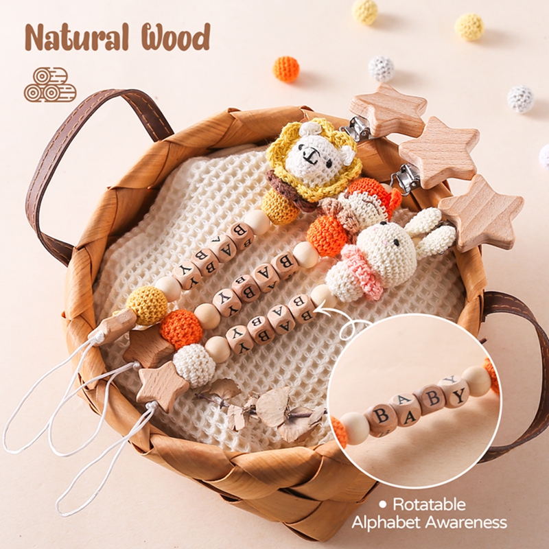 Personalized Name Baby Pacifier Crochet Animal Clips Chains Teethers Dummy Nipple Holder Clip Newborn Teething Toys Accessories