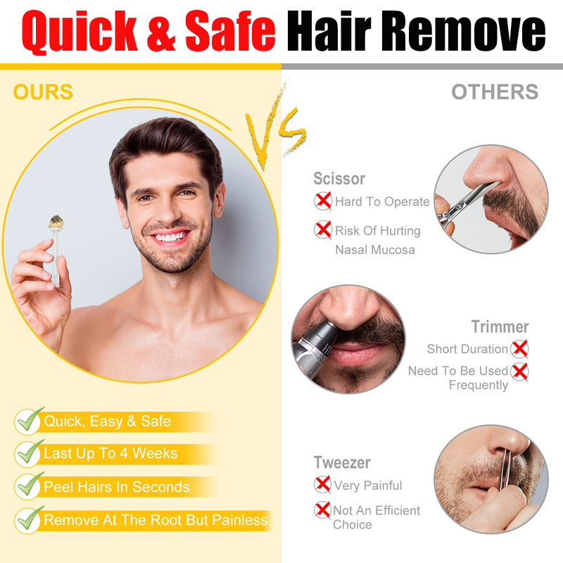 Kit portátil de cera de nariz indolor para homens e mulheres, depilação, kit de depilação de nariz e orelha sem papel