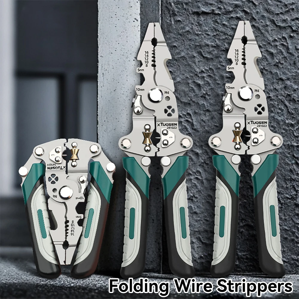 Multi-Functional 8-in-1 Wire Stripping Pliers Folding Cutter Wrench Line Separation Tool Set 205mm Lightweight Hand Tool