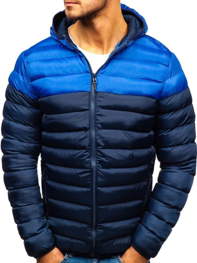 Chaqueta de invierno para hombre, sudaderas con capucha, abrigo, Parkas informales, chaquetas de invierno para hombre con retazos de dos colores
