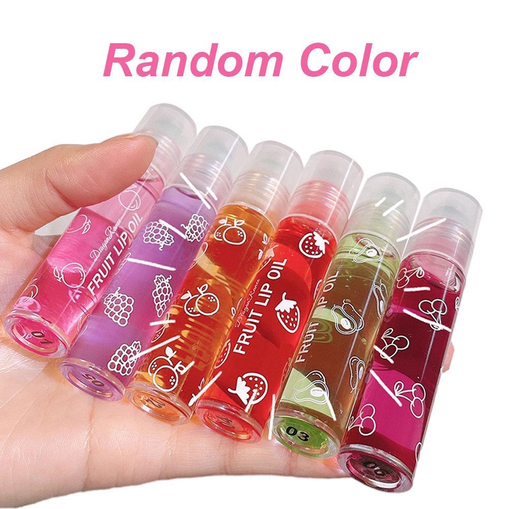 Random Color Lip Oil Rollerball Moisturizing Nourishing Lip Gloss Liquid Hydrating Lip Balm Transparent Fruit Avocado Lip Oil