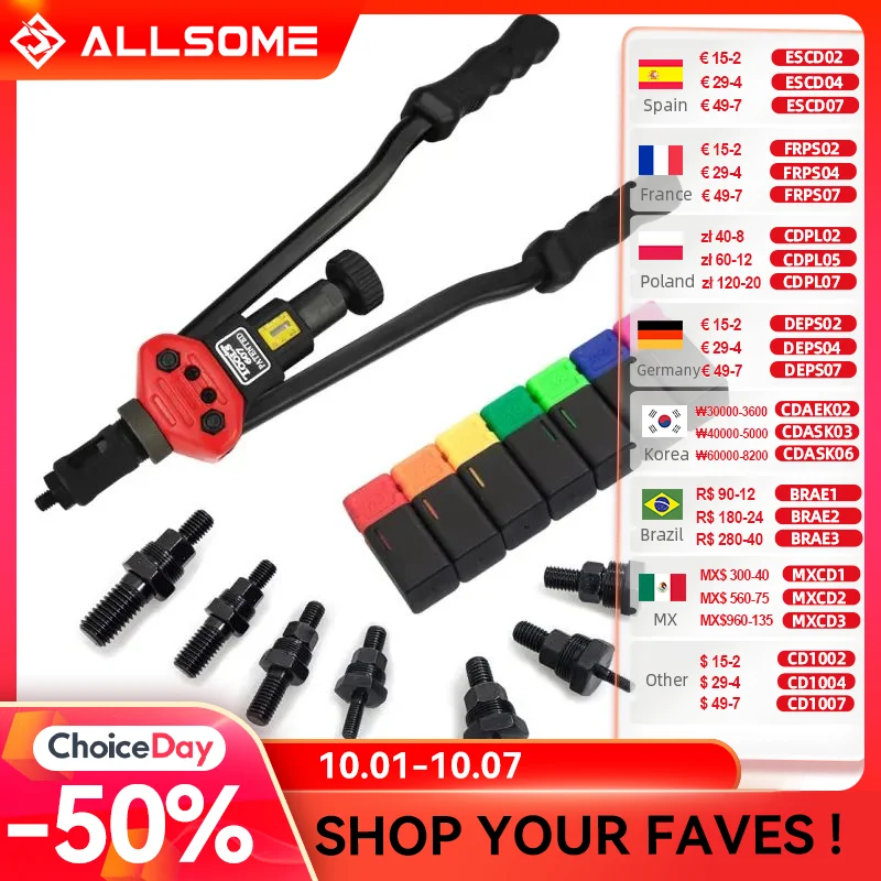 Allsome BT-607 16 "Manual Klinkhamer Gun Hand Klinknagel Tool Kit Klinknagel Moer Setting Tool Moer Setter M3/M4/M5/M6/M8/M10/M12