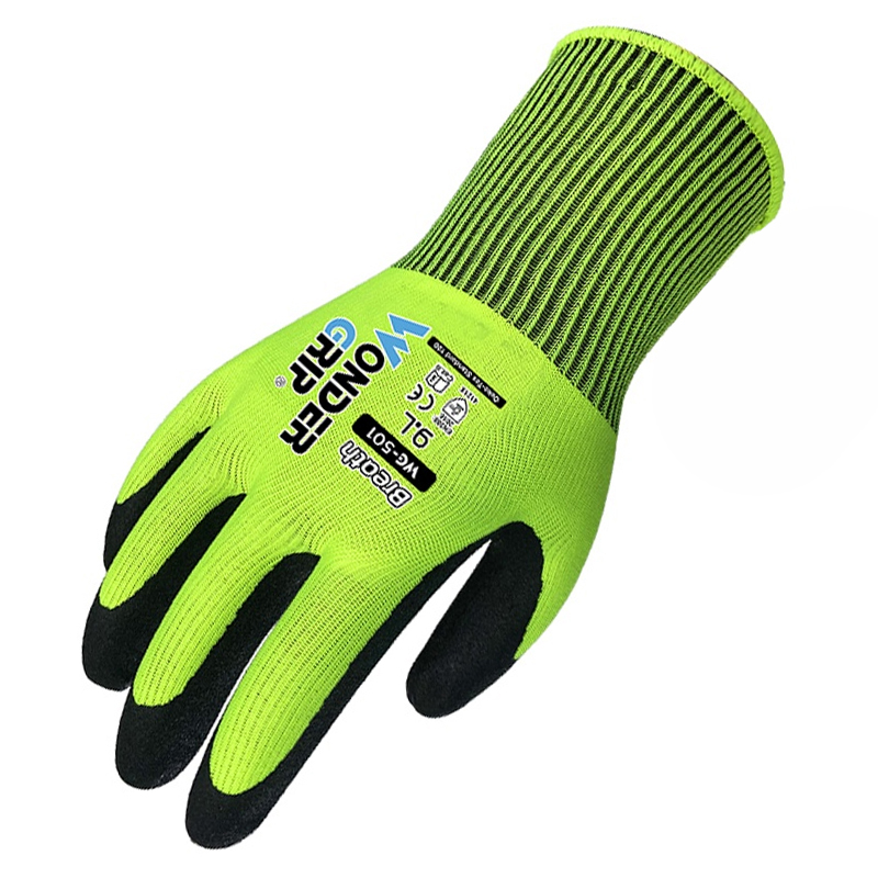 Guanto da lavoro da giardino Guanti di sicurezza da giardino con micro schiuma in nitrile verde fluorescente in nylon spandex