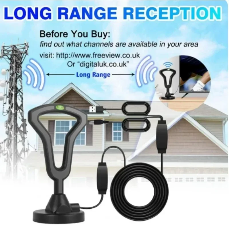 Antena de TV digital HD com base magnética forte, recepção de TV, interna e externa, mais recente, 2024