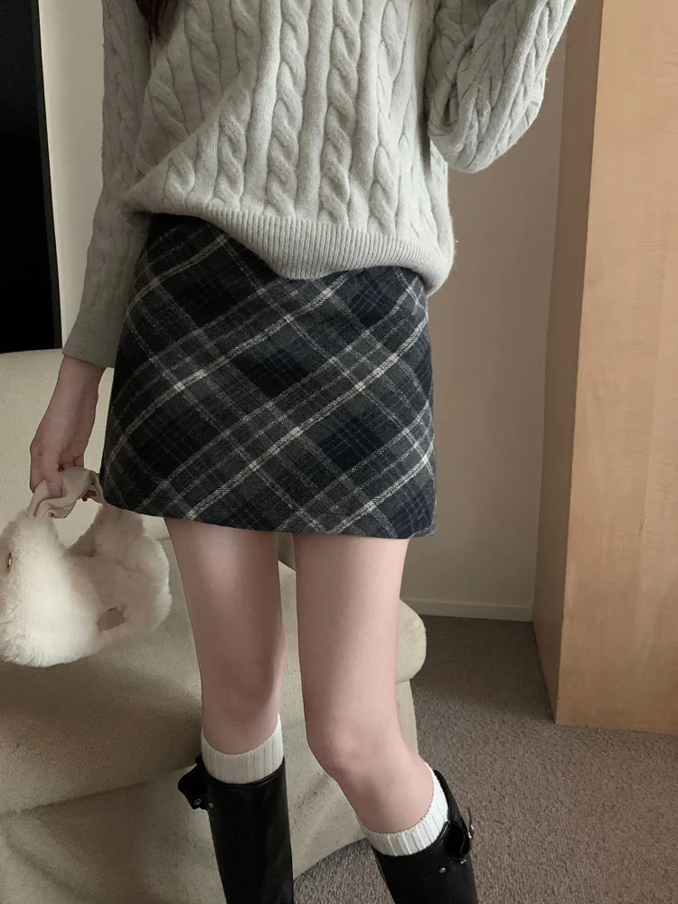 Falda Corta a Cuadros De Lona De Cintura Alta Para Mujer Estilo Coreano Zipper Apto Para Otoño Y Primavera Falda Midi a Linea
