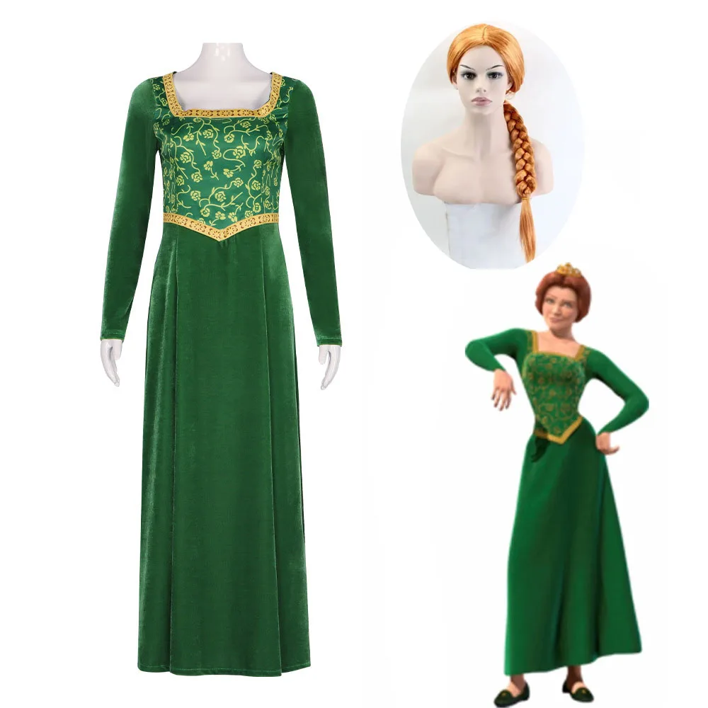 Vestido verde de princesa de Anime, vestido Fiona Shrek, disfraz de Cosplay de Halloween, traje de fiesta de fantasía, juego de rol para mujer adulta