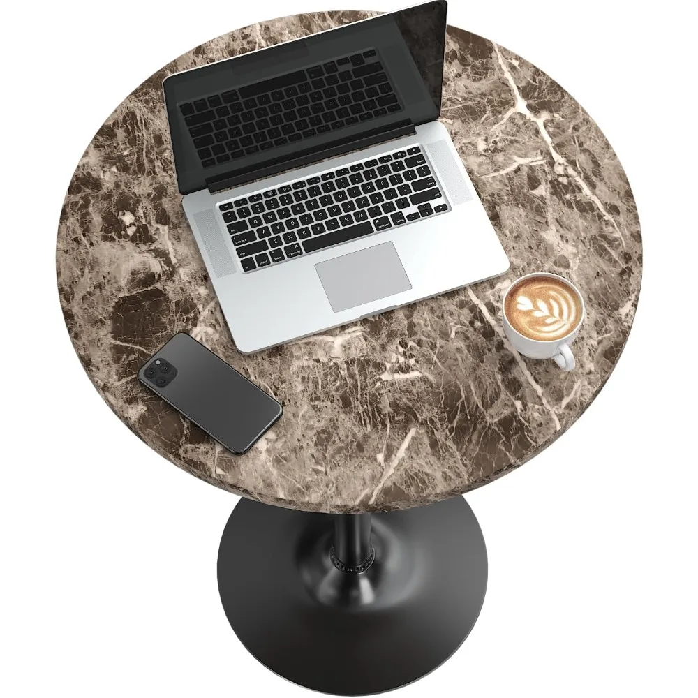 Bistro Pub Table Round Bar Height Cocktail Table Metal Base MDF Top Obsidian 23.8-Inch Top, 39.5-Inch Height
