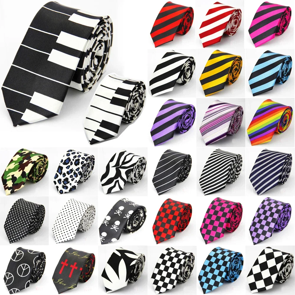 แคบคอ Tie สําหรับผู้ชายผู้หญิง 5 ซม.2 "Slim บางงานแต่งงานสีดําสีฟ้าสีชมพูสีขาวสีแดงสีเขียวสีน้ําตาล Skull เปียโนลายเนคไท