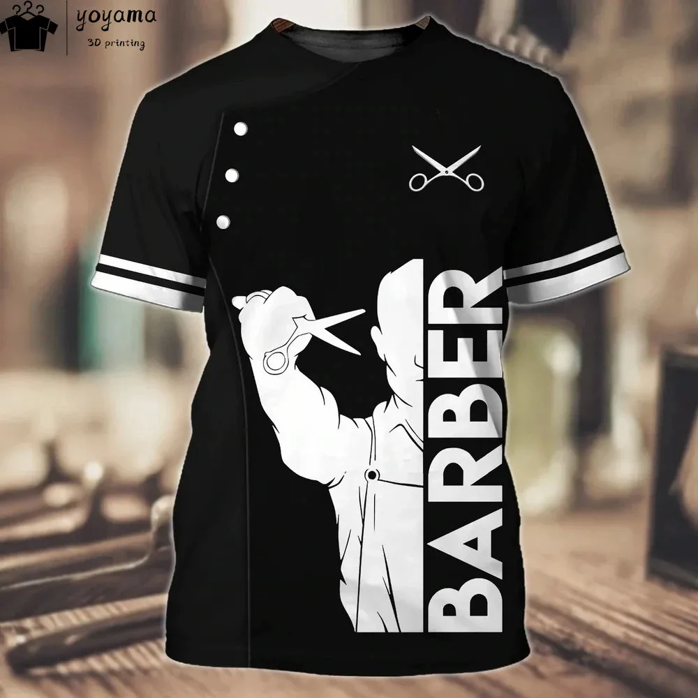 แฟชั่นเสื้อยืดชายเสื้อ 3d พิมพ์เสื้อแขนสั้นตัดผมเสื้อผ้าทํางานขนาดใหญ่ Tee เสื้อผู้ชายตัดผมเสื้อผ้า