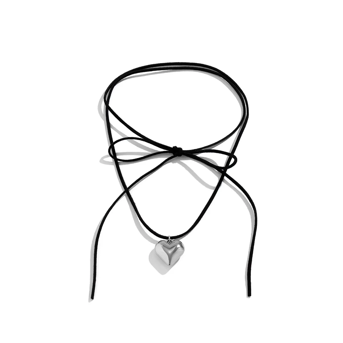 Collana girocollo con ciondolo a cuore grande in velluto nero esagerato collana girocollo con catena a corda regolabile con fiocco annodato da donna accessori Wed