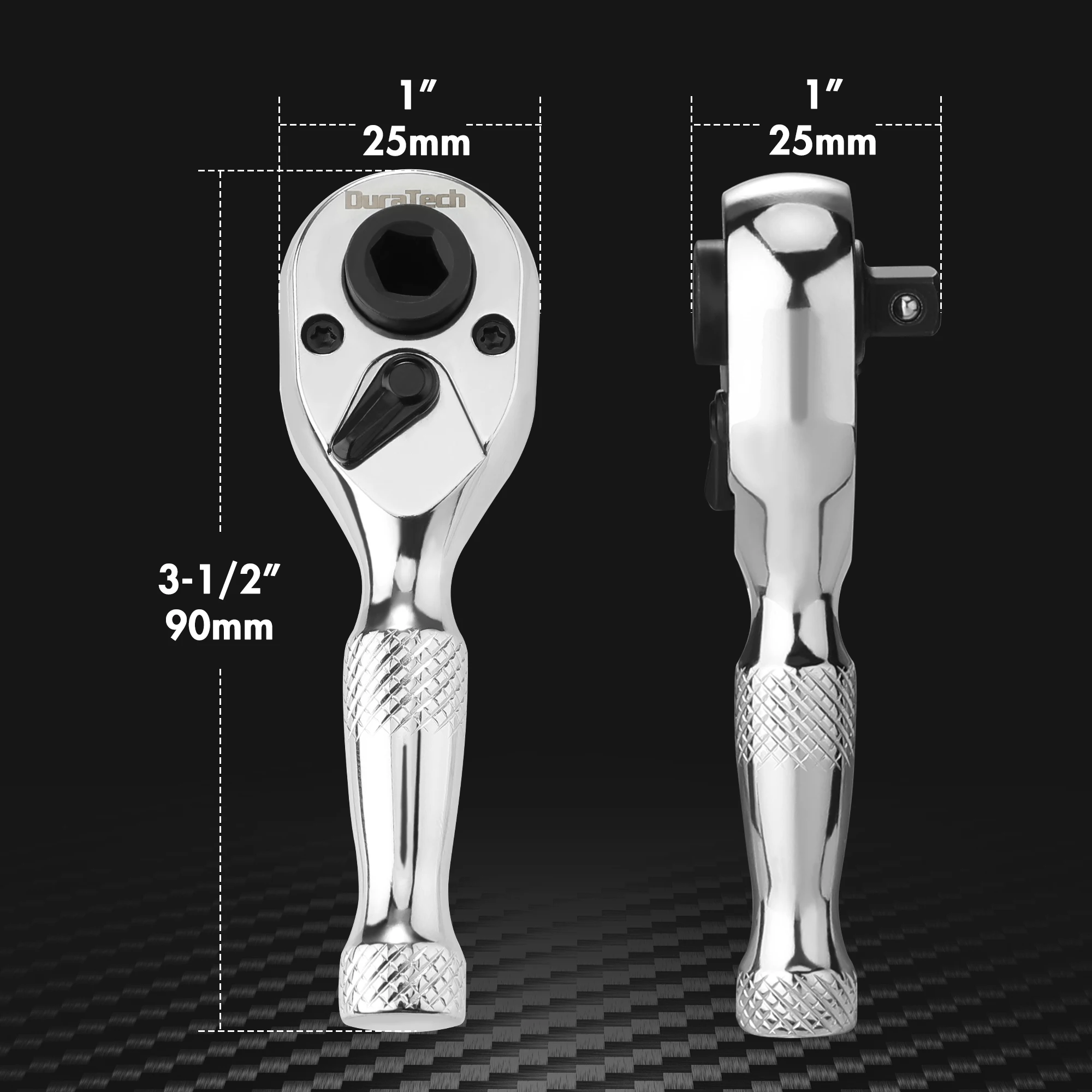 Duratech 2-in-1 Mini Dual Head Stubby Ratchet Handle 1/4'' Drive Finger Ratchet Spanner Two Screwdriver Bits Repair Hand Tool