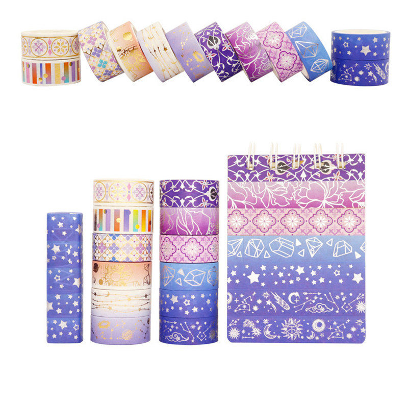 12 롤/세트 보라색 스타 골드 호일 Washi 테이프 세트 별자리 시리즈 레이저 마스킹 테이프 Scrapbooking DIY Stationary Set