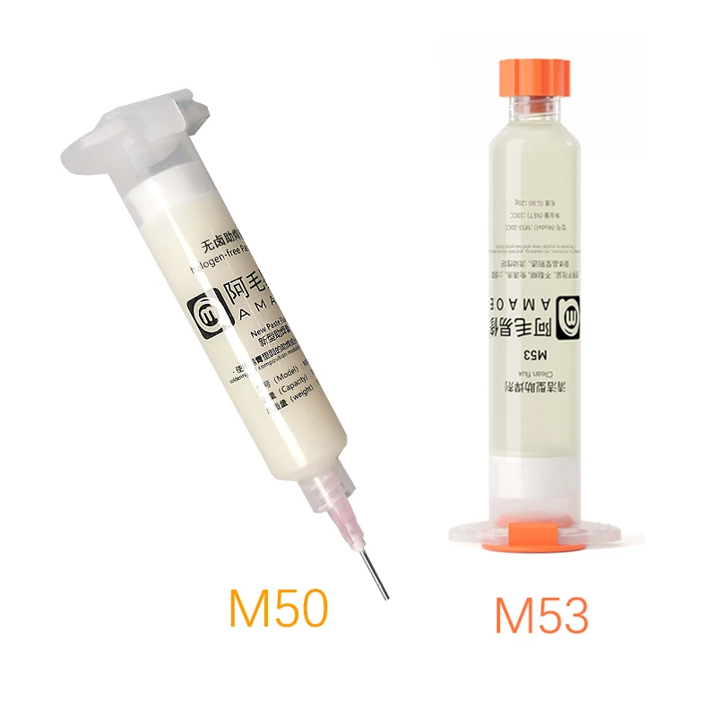 1Pcs Original AMAOE M50/M53 solder Flux 10CC Syringe Soldering paste welding flux With 2 needle for mobile phone Laptops CPU BGA
