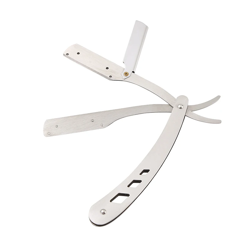 Maquinilla de afeitar de borde recto plateado, herramienta de afeitado de cejas y barba, depilación Manual, corte de peluquero, sin cuchilla