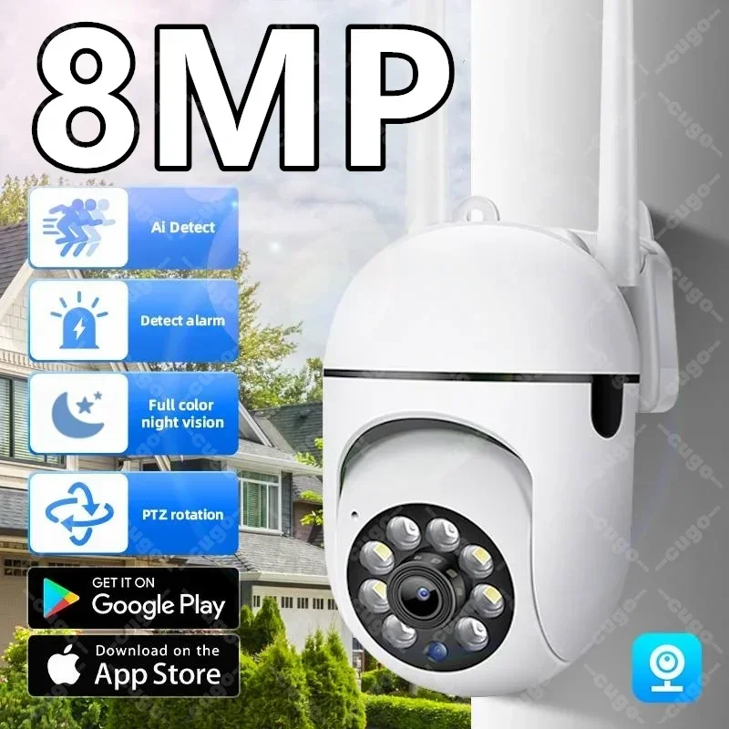 Cámara de vigilancia Wifi, cámara IP PTZ de seguridad inalámbrica de 8MP, visión nocturna en Color HD, cámara CCTV de seguimiento humano AI, Zoom Digital 4X