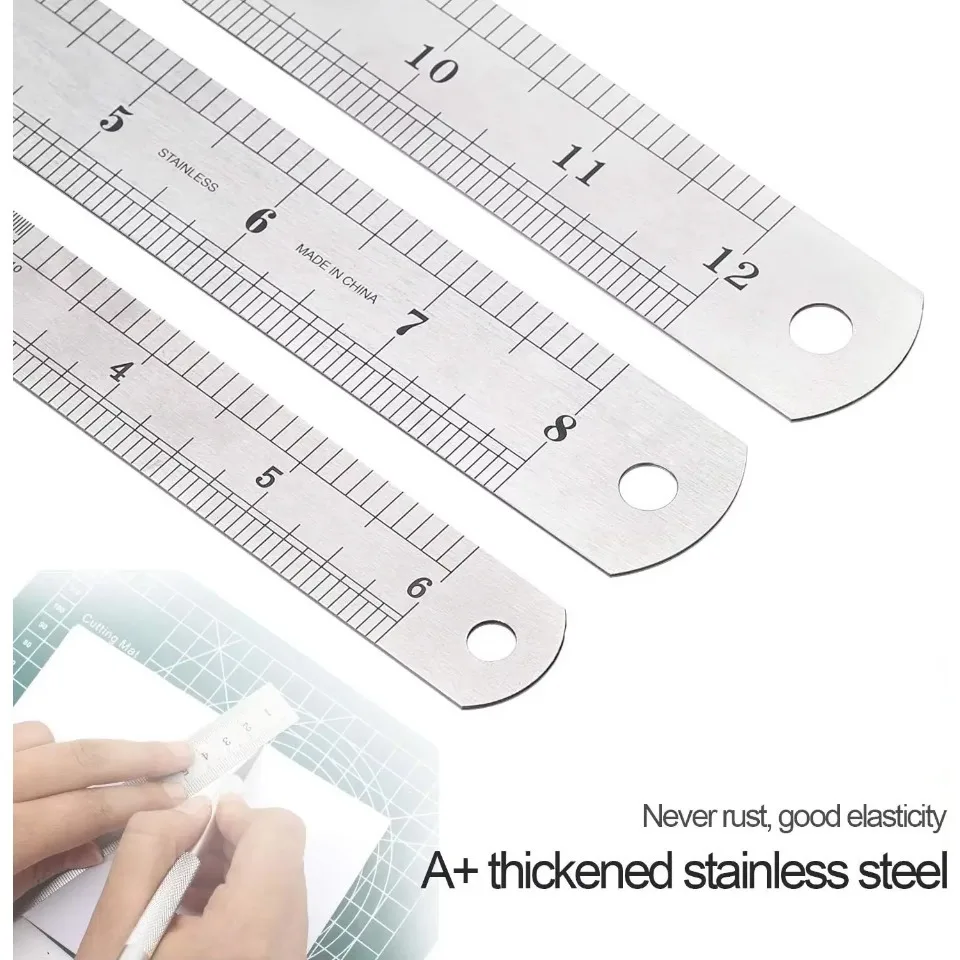 Righello dritto a doppio lato in acciaio inossidabile Centimetro pollici Scala righello metrico Strumento di misurazione di precisione Forniture per ufficio scolastico