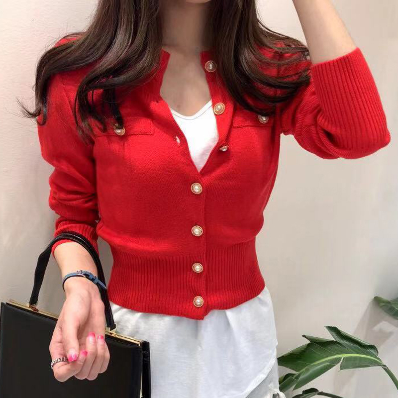 2025, herbst Langarm Mode Frauen Strickjacken Pullover Gestrickte Mantel Kurze Beiläufige Einreiher Koreanische Dünne Chic Damen Tops
