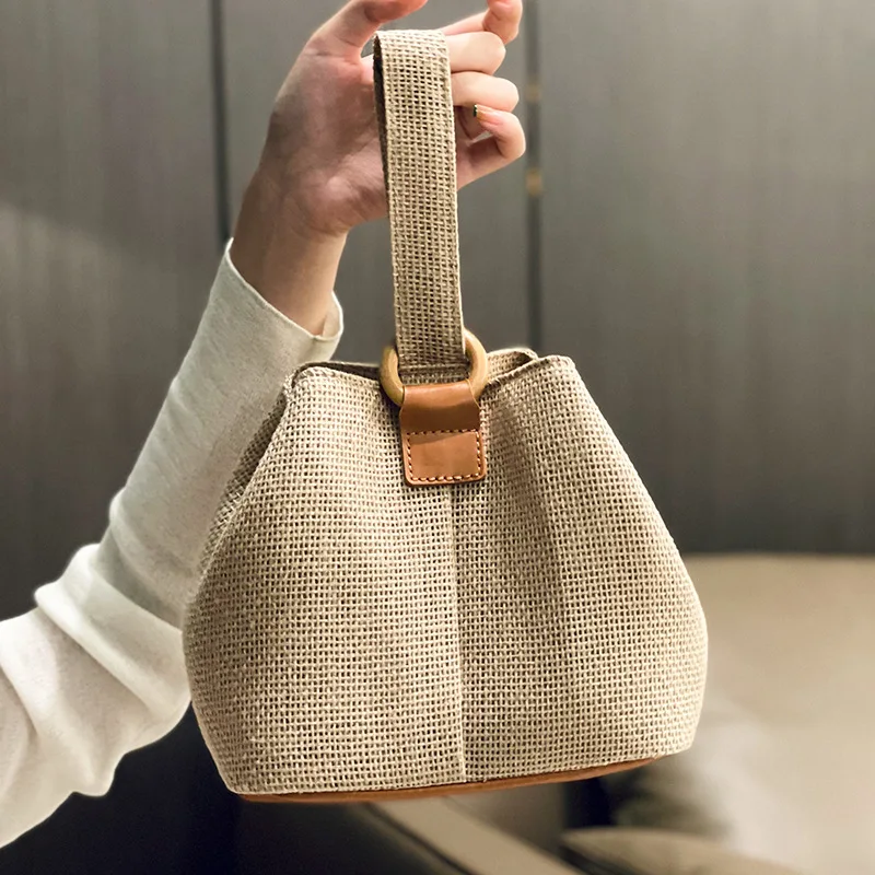 女性用エスニックスタイルショルダーバッグ,チェーン付きバケットバッグ,ラウンドネック,春夏コレクション2022